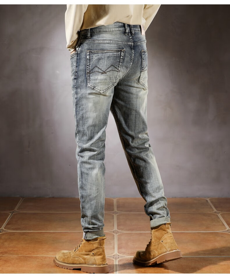 lee cooper牛仔裤男秋冬季新款男士复古破洞牛仔休闲裤欧美风弹力修身