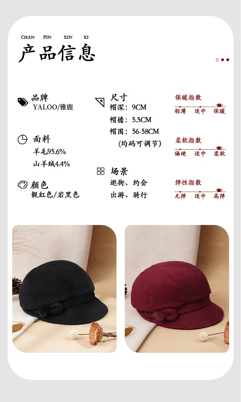 秋冬季羊毛呢贝雷帽加绒保暖韩版时尚洋气画家帽新品复古八角帽岩黑l