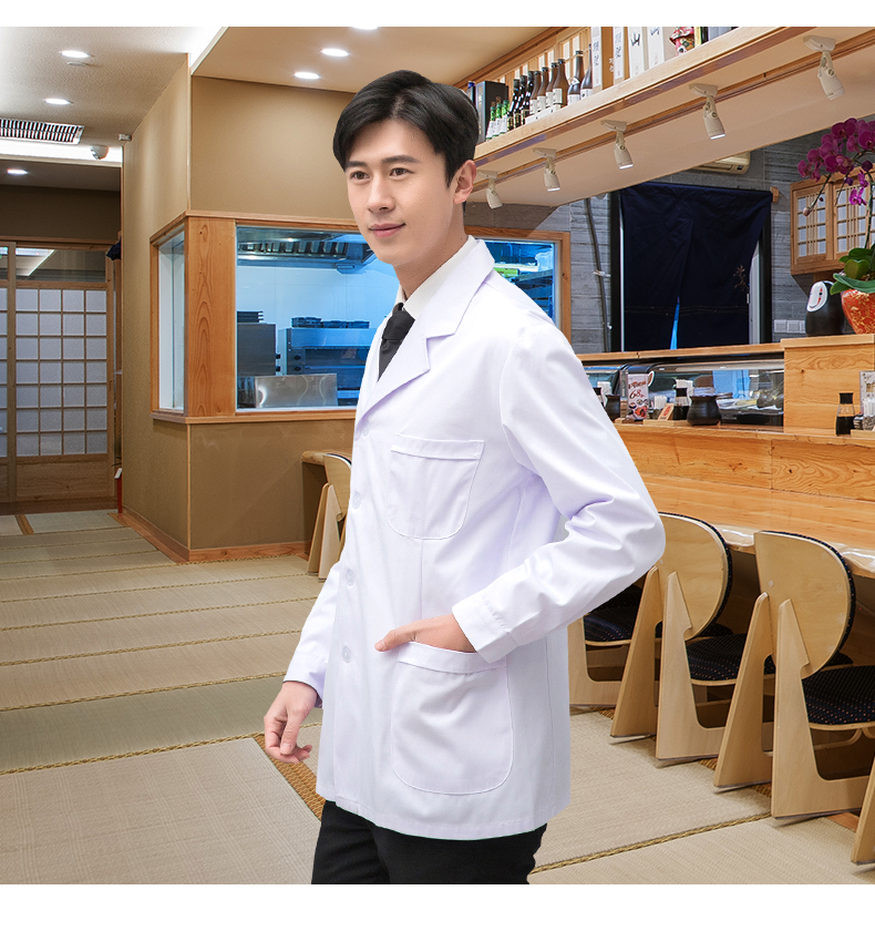 玺柠白大褂短款长袖薄款男女医生护士纽扣袖工作服可印logo牙科口腔科