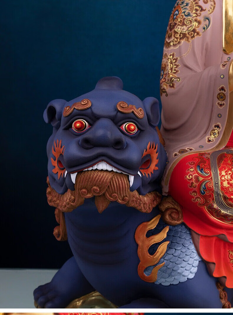 白凤凰全铜《地藏王菩萨》坐骑谛听九华山佛像铜贴金色彩绘供奉家用