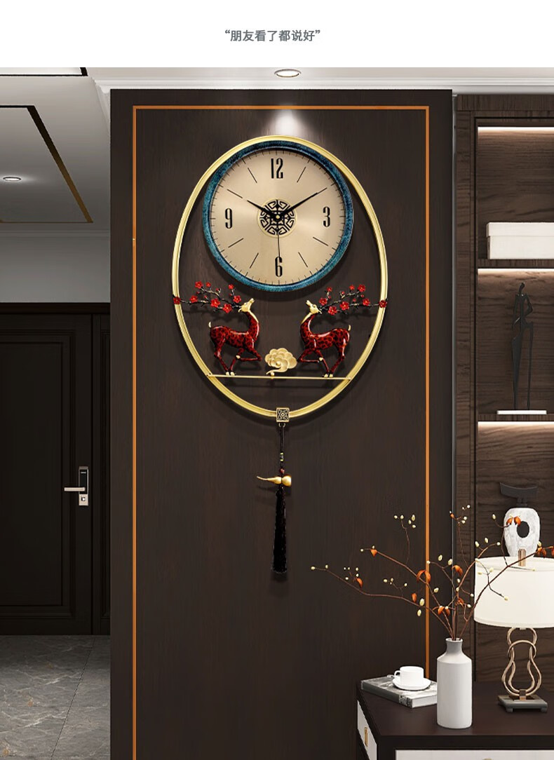 中式钟表挂钟客厅家用时尚新款石英钟纯铜复古时钟挂墙钟饰高档装饰