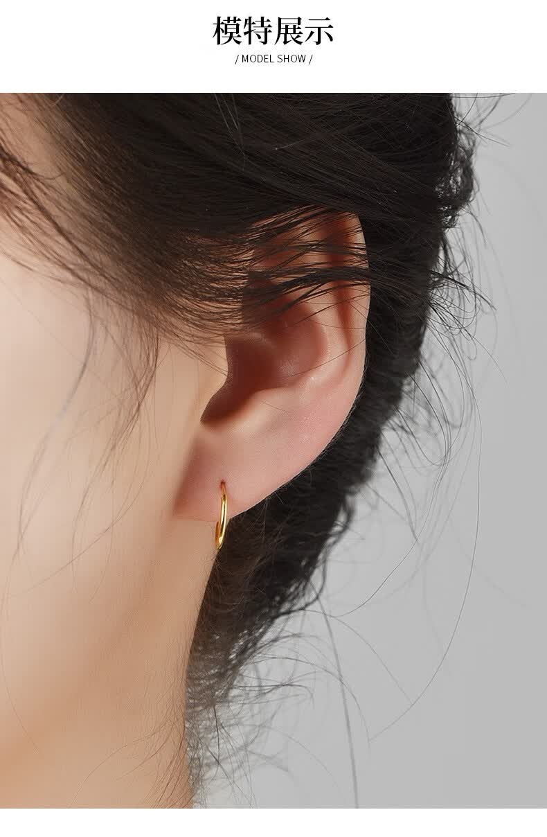 黄金耳钉女士999足金光面圆形耳圈耳扣小巧精致金耳环真金黄金耳饰