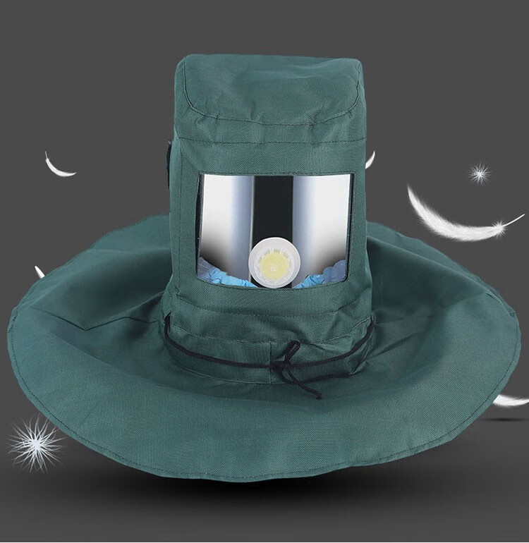 防飞溅放沙尘宽大视野加厚镜片高韧耐磨防尘面罩绿色喷砂帽帆布玻璃屏