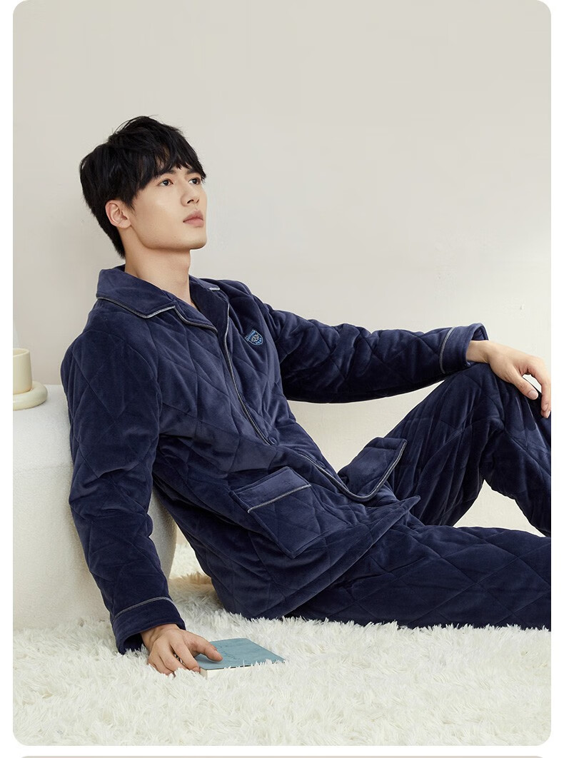 11预售】秋鹿睡衣男士冬季贝贝绒夹棉国民领加厚保暖可外穿家居服套装