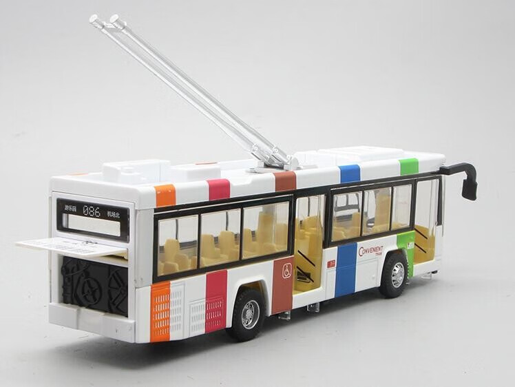 小郎人合金城市电车无轨天线电车公交车巴士 灯光音乐回力儿童玩具车