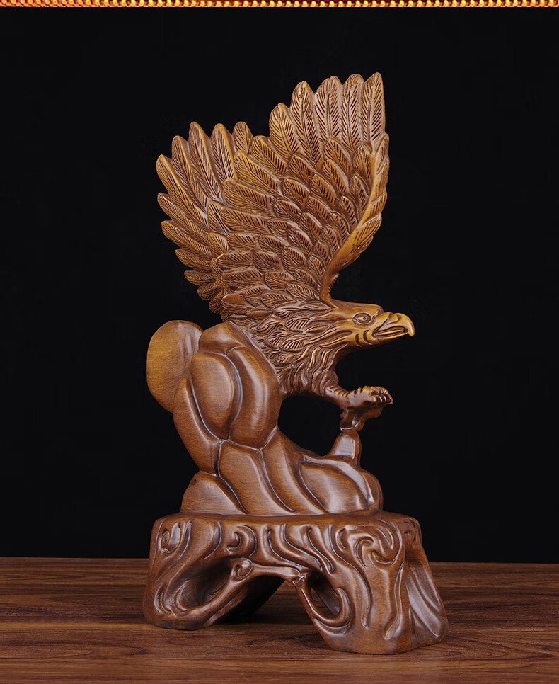 赵氏恒玺 中式花梨木雕鹰摆件实木大展鸿图桌面摆设公司店铺企业家