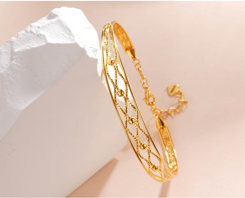 吉盟珠宝黄金手镯5g车花工艺金手环足金情侣结婚手镯男女计价5g车花线