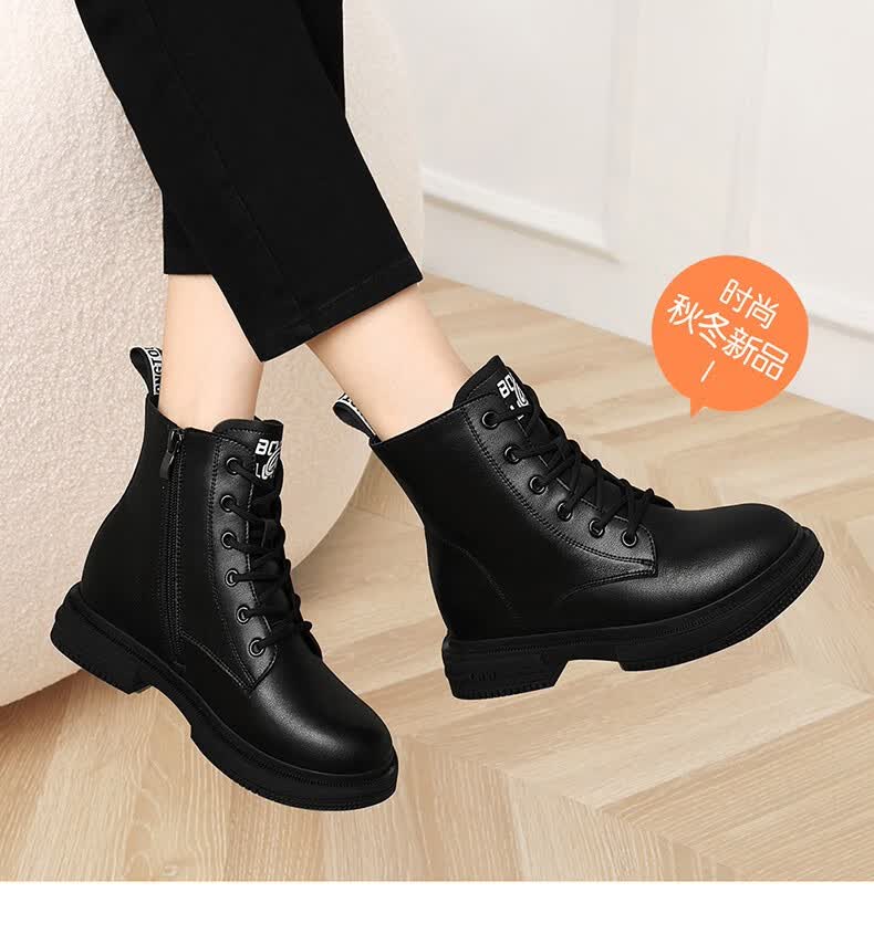 富贵鸟短靴女2021年新款加绒靴子秋冬季真皮马丁靴英伦风圆头中帮单靴