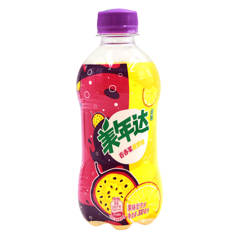 百事美年达百香果菠萝味300ml612瓶美年达迷你瓶装百香果菠萝味碳酸