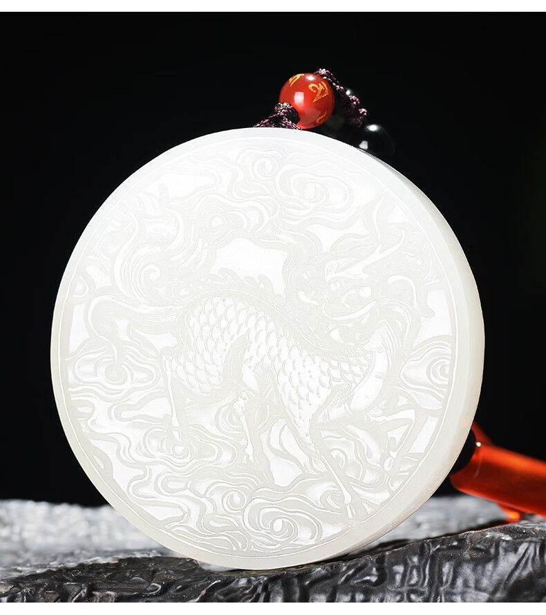 和田玉羊脂白玉麒麟玉牌吊坠男士圆形貔貅玉佩玉挂件玉石【图片 价格