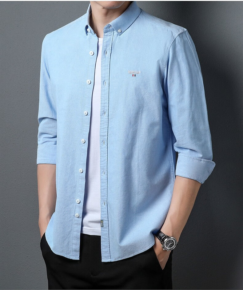 啄木鸟男士长袖衬衫秋装新款商务休闲纯棉简约衬衣中青年职业男装 mcf