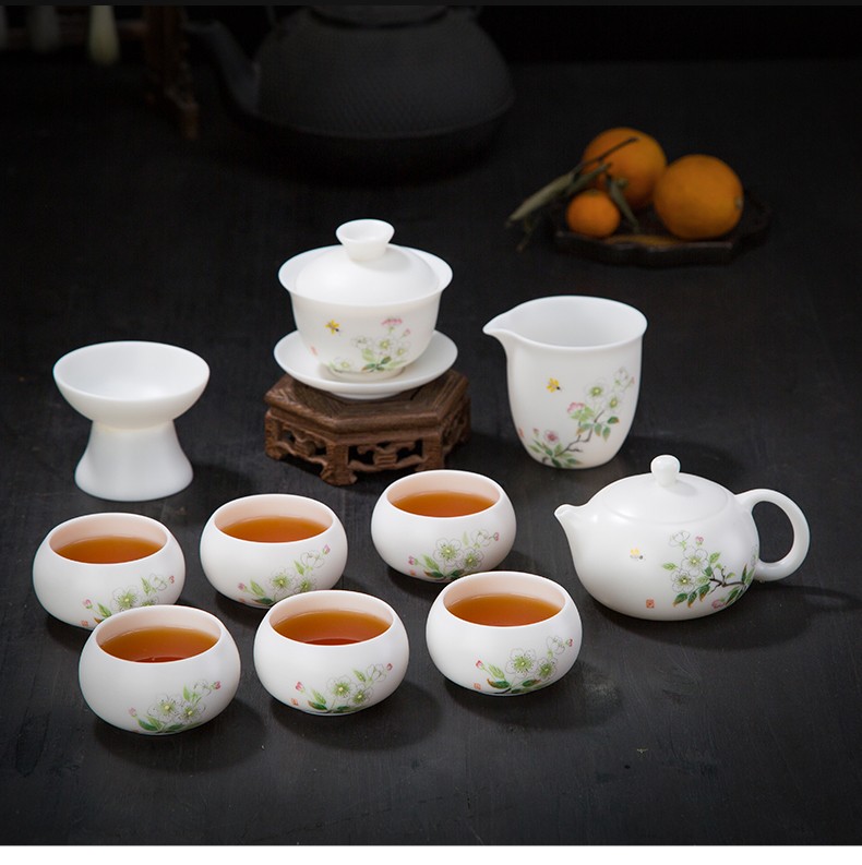 艾莹嘉手绘德化白瓷茶具套装羊脂玉茶壶茶杯盖碗家用客厅高档陶瓷茶器