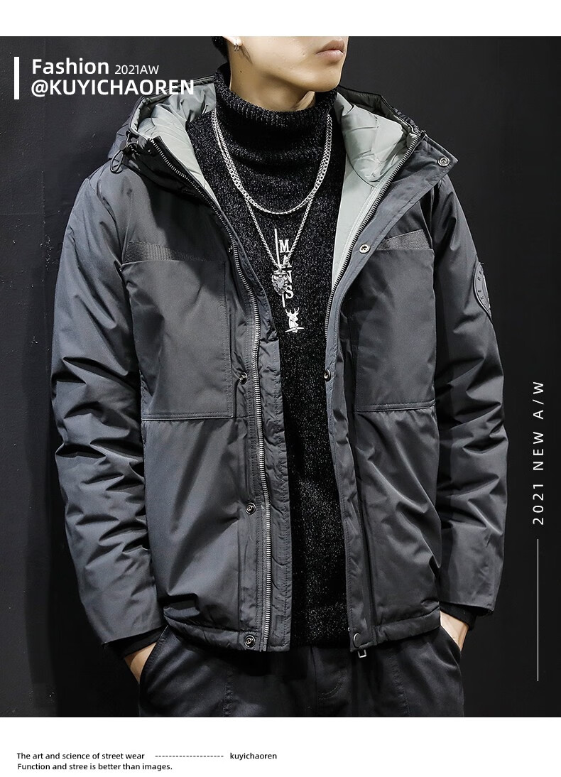 名面羽绒服男短款加厚款宽松男士工装连帽外套大码胖子潮牌加肥加大