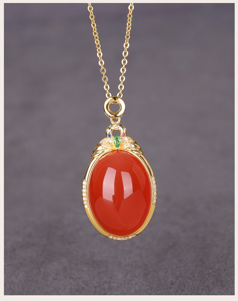 嘉保玉保山南红吊坠女奢华18k金冰红大蛋面红宝石项链满色满肉18k金