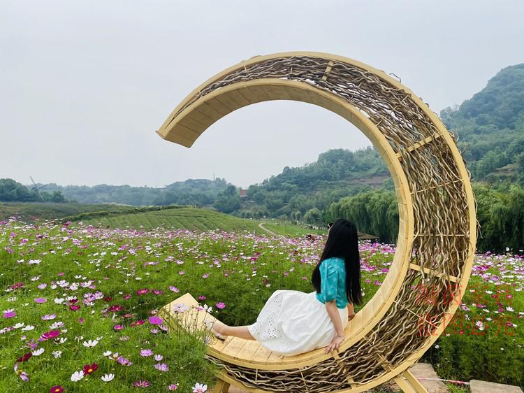 高端轻奢户外景观道具落地网红巴厘岛藤编鸟巢吊椅室外秋千景区打卡