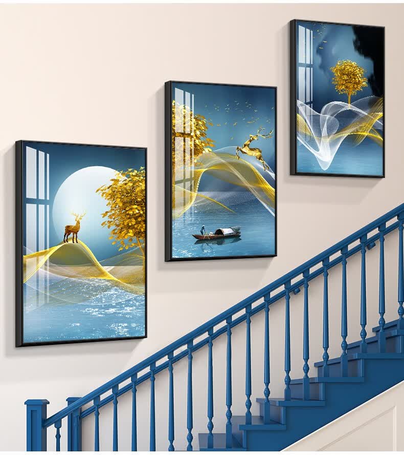 客厅装饰画餐厅现代简约楼梯间楼道挂画复式走廊过道沙发背景墙壁画晶
