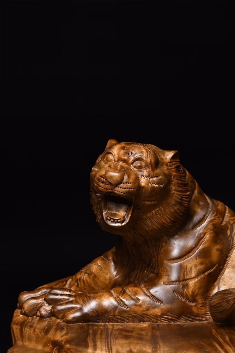 聚檀阁天然沉香老虎手工雕刻摆件动物创意收藏臻品仙作工艺品高油密