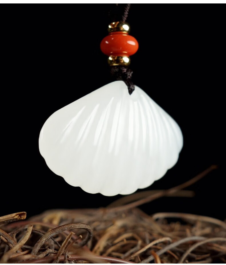 芊乔珠宝和田白玉羊脂白玉贝壳吊坠男女玉石项链辈辈有福玉坠挂件如意