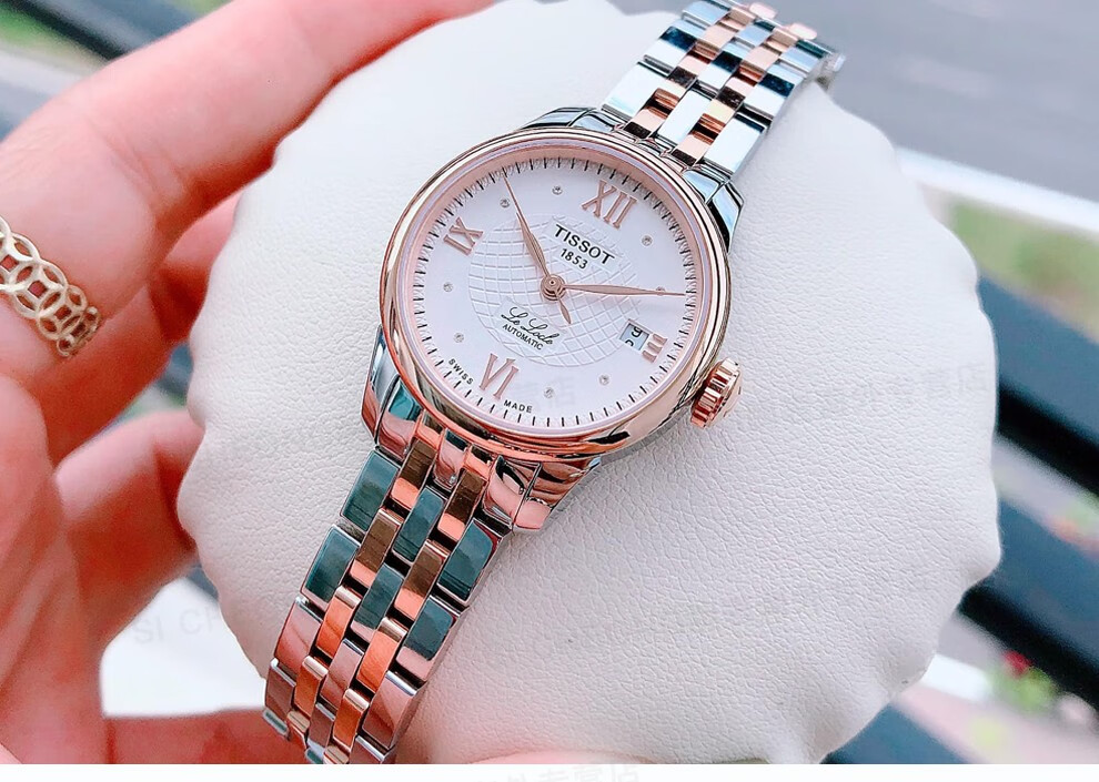 天梭tissot瑞士女表力洛克系列自动机械网格钢带手表女t41218334香槟