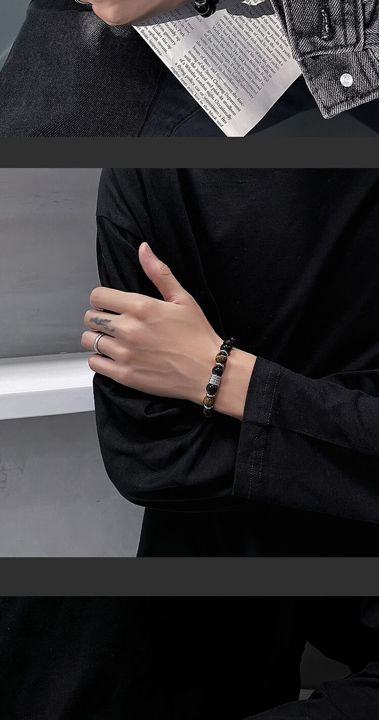 法卡曼 轻奢品黑曜石手链男虎眼石复古转运珠手串高级感手饰小众设计