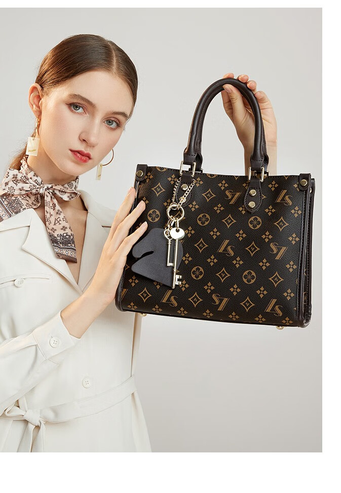 汉珀森轻奢品牌女包宽肩带时尚百搭大气手提包格子托特包单肩女士大