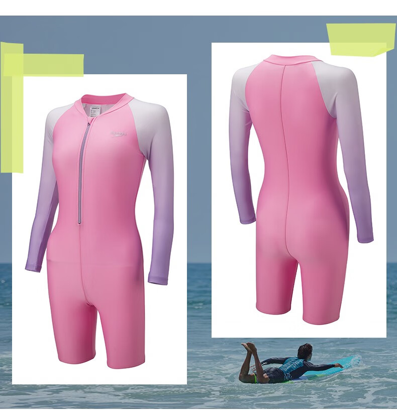 speedo/速比涛全新闹海系列儿童连体泳衣女孩中大童长袖及膝防晒速干