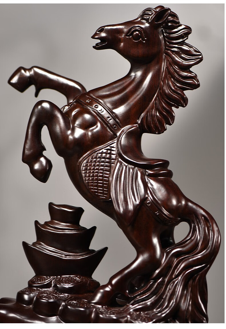 浣彩黑檀实木质雕刻马摆件工艺品红木生肖动物家居客厅装饰开业送礼品