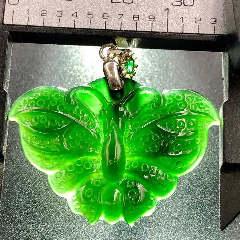 发源地老坑帝王绿底色墨翠蝴蝶吊坠手工雕刻翡翠玉佩玉石珠宝项链男女
