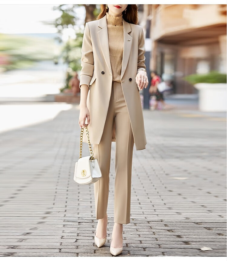 劳拉格慕中长款西装套装女年新款时尚休闲西服商务气质职业装两件套