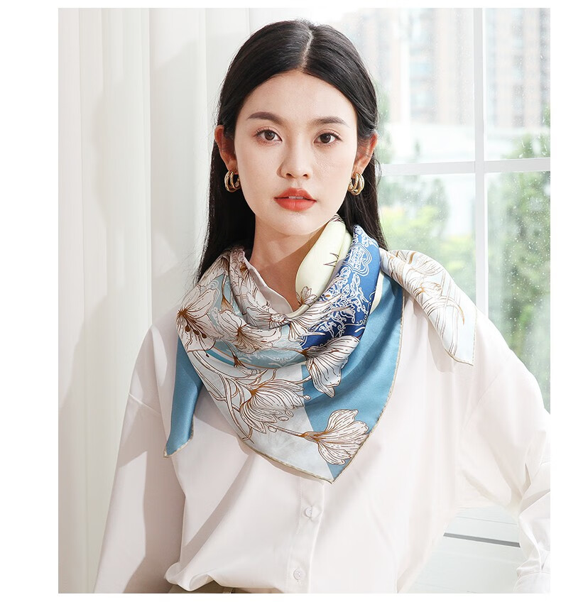 烟雨江南真丝丝巾女春秋中国风高级感妈妈礼物100%桑蚕丝方巾披肩