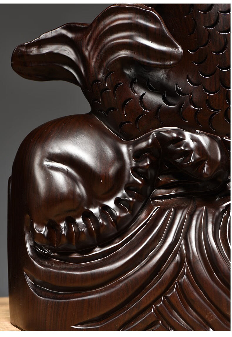 浣彩黑檀木雕鲤鱼摆件年年有鱼实木家居客厅公司装饰品红木工艺品送礼