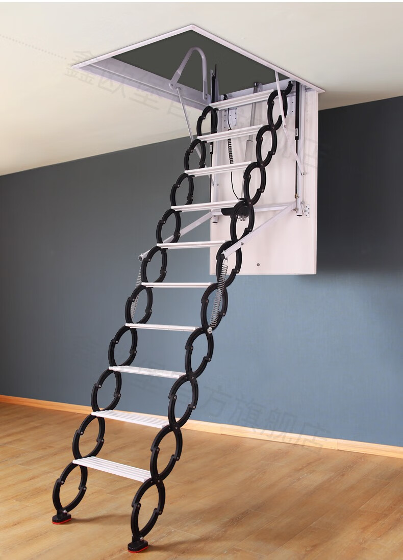 复式电动阁楼楼梯折叠遥控楼梯碳钢合金梯子电动液压加厚碳钢材质8090