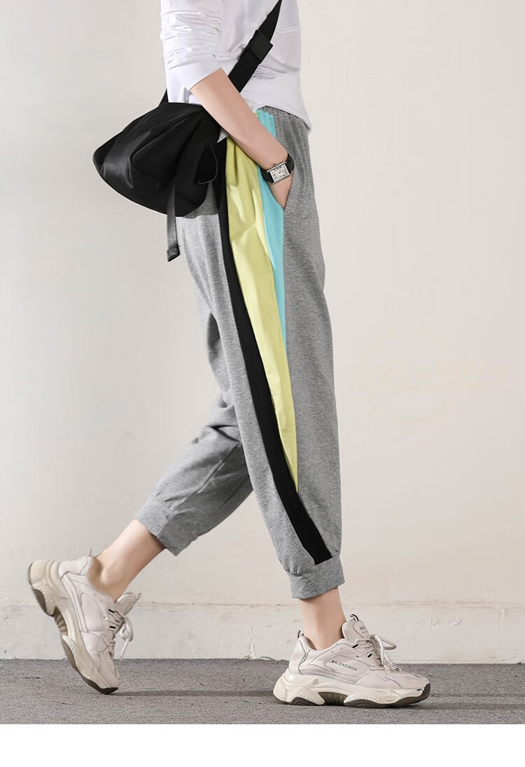 诺诗登rouhildy品牌休闲运动裤女夏季薄款侧纹拼接撞色卫裤女士韩版