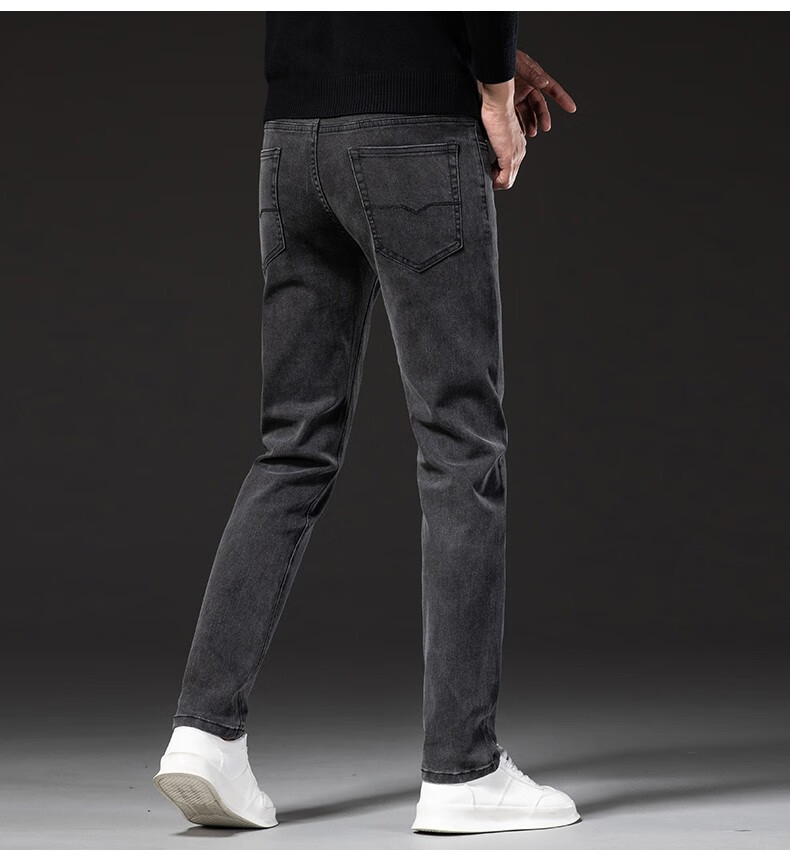 (tucano)秋季高端黑灰色牛仔裤男士宽松直筒弹力秋修身百搭深色男裤子