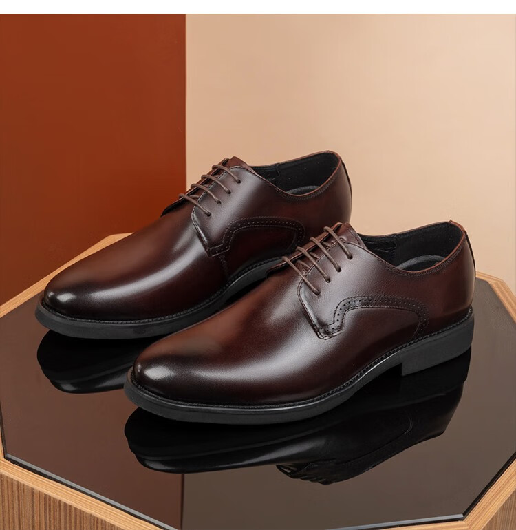 roberta诺贝达男鞋男士商务正装牛皮鞋尖头系带光面牛津鞋黑色39