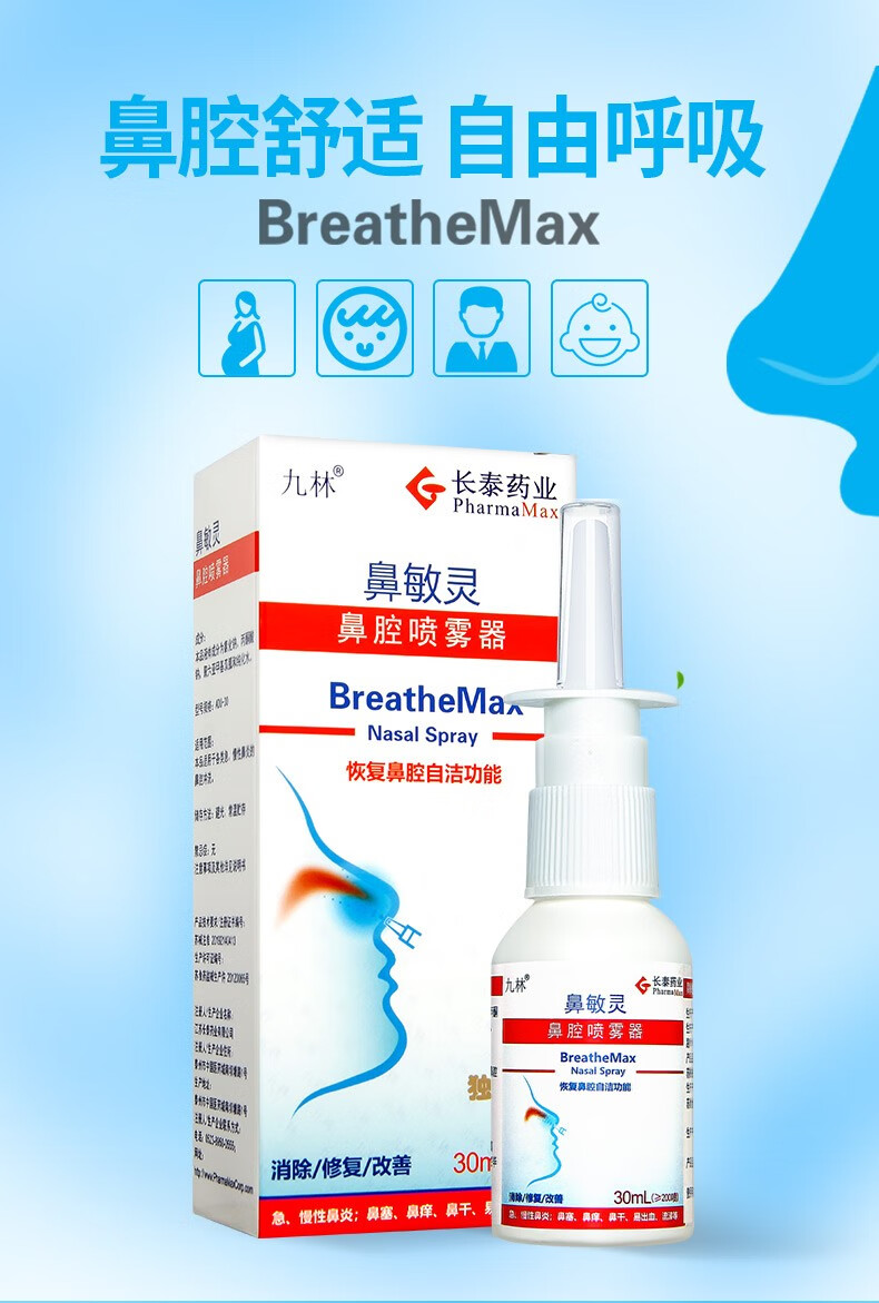 长泰九林鼻敏灵喷雾器急慢性过敏性鼻炎鼻塞喷剂儿童孕妇通用ab通用款