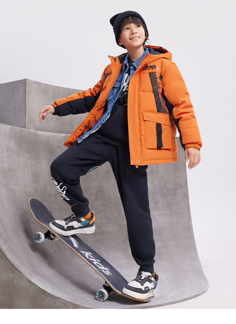 安踏儿童羽绒服男大童中长款羽绒服2022年冬季新款保暖舒适加厚羽绒服