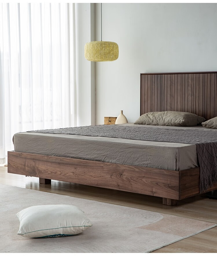 8米双人床主卧床艺原木家具 北美黑胡桃 1800mm*2000mm框架结构【图片