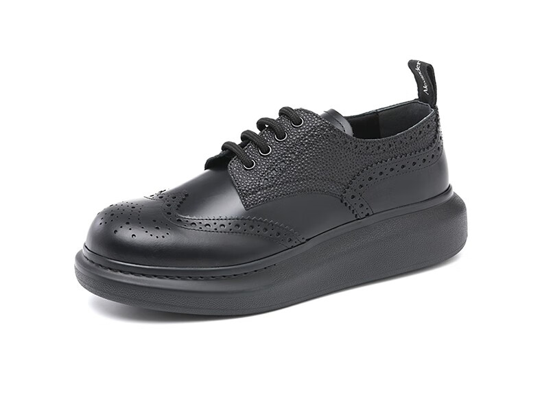 alexander mcqueen亚历山大麦昆英伦风黑色牛皮厚底休闲皮鞋 黑色 41