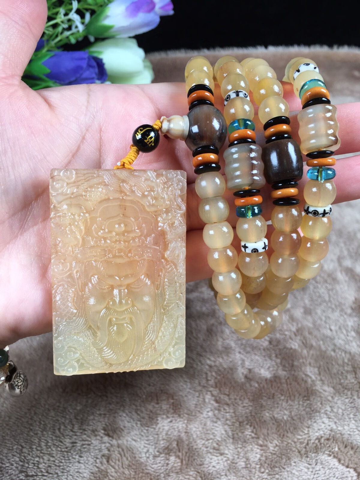 小木缘生 羊角108颗佛珠女男款多圈毛衣链项链搭配关公手串【图片