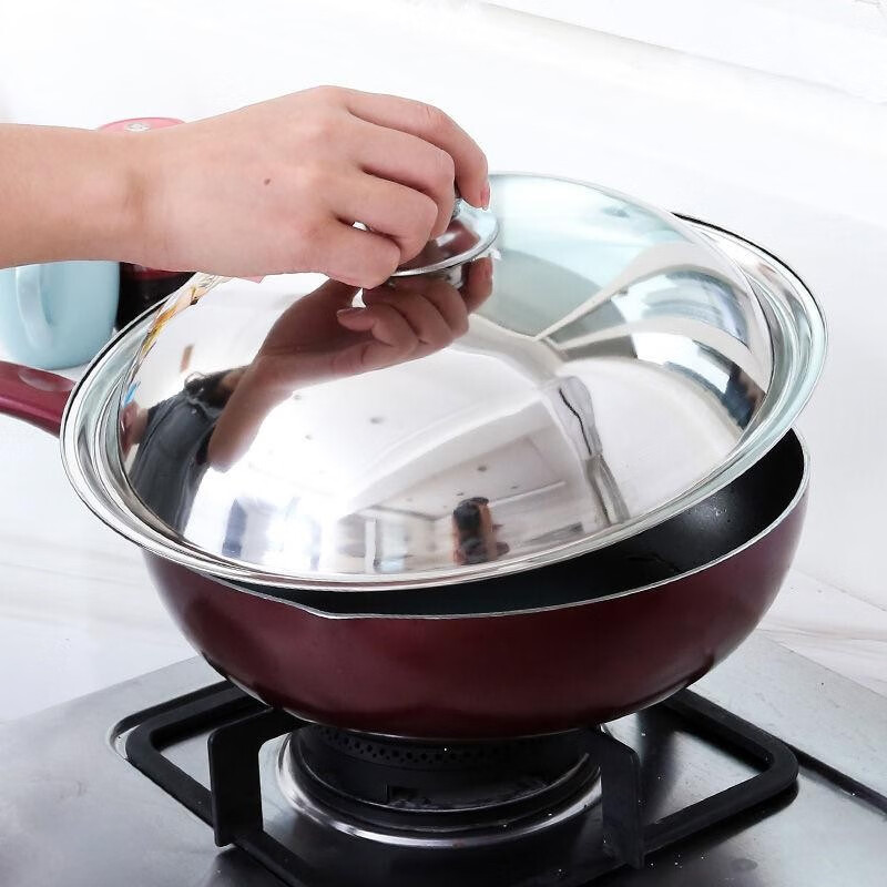 不锈钢锅盖32cm炒锅盖子家用加厚高盖大小通用火锅盖老式铁锅盖贝柚