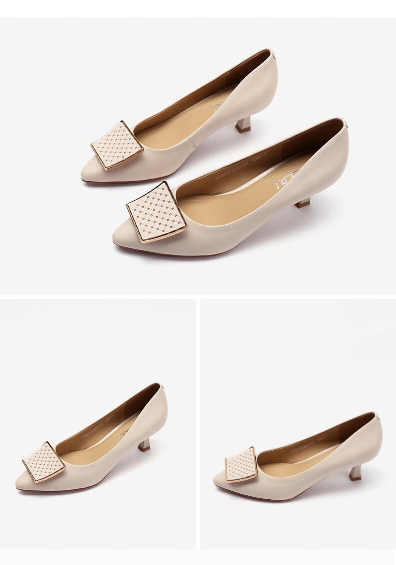 日泰高跟女鞋秋季尖头单鞋女2021新款细跟黑色中跟工作鞋白色36