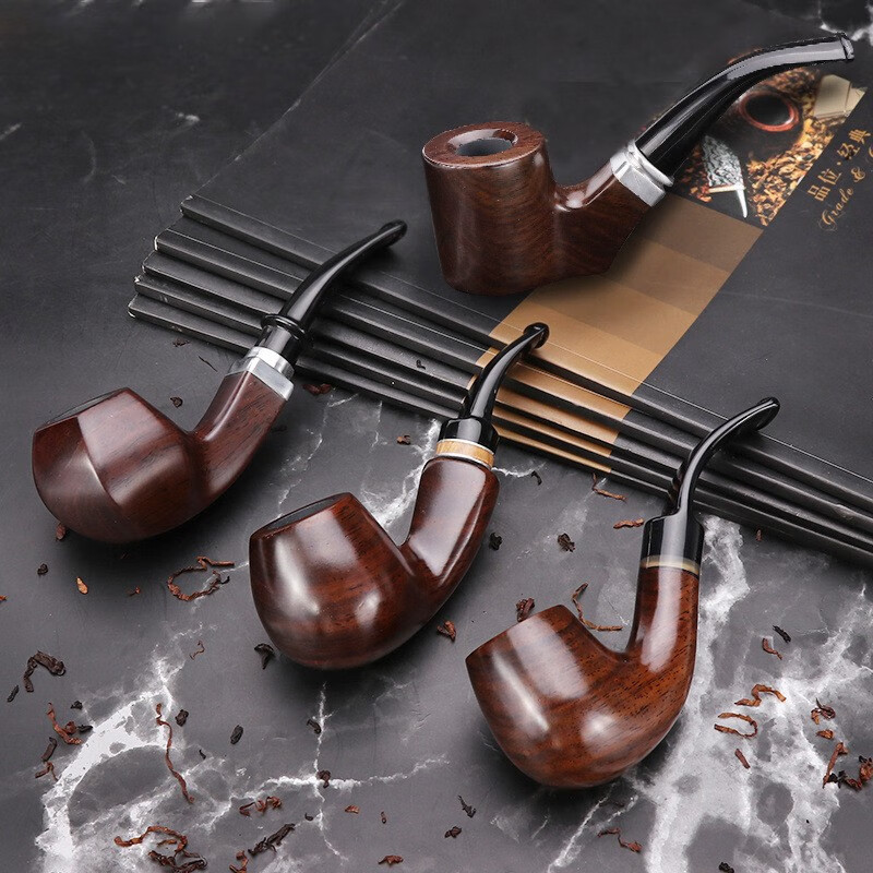 实木烟斗男士老式传统礼品烟具手工乌木弯式加圈烟斗 857加圈【图片