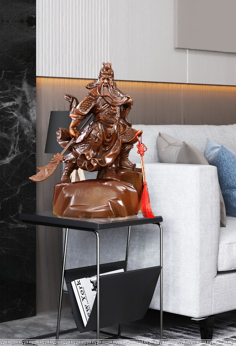 千福瑞金色九龙关公摆件家用客厅酒柜电视柜玄关武关公