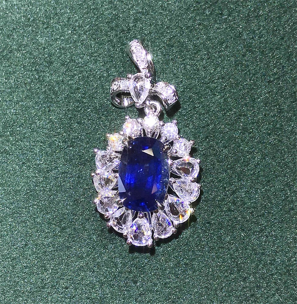 墨辰珠宝天然斯里兰卡蓝宝石吊坠彩色宝石18k金镶嵌裸石重量22ct晶体