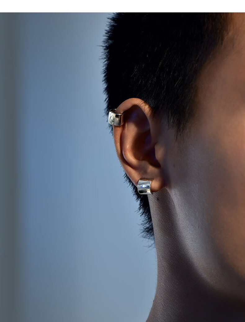 铭扬饰海925银无耳洞耳夹男士耳钉男款单只耳环耳骨夹潮流简约小众