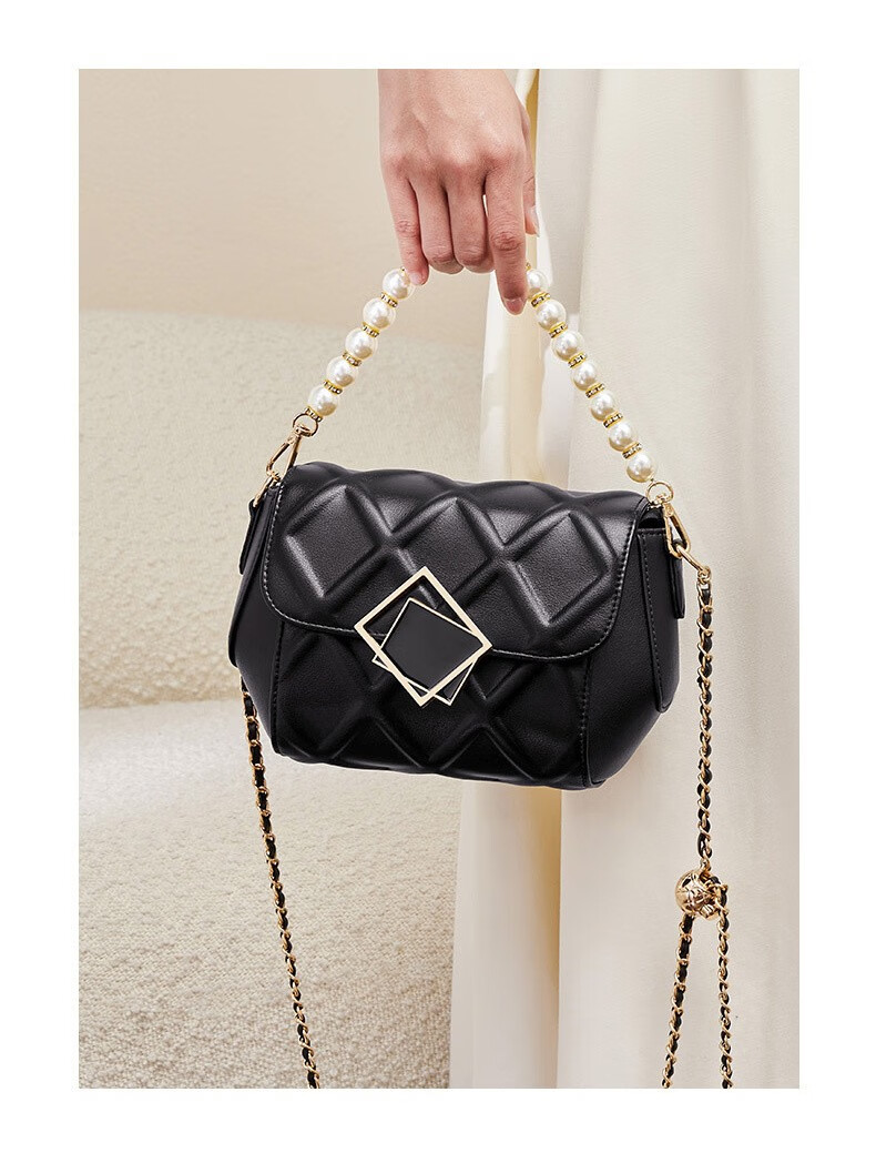 劳斯尼亚(rollsnea)单肩包女新款小金球菱格斜挎包百搭珍珠链条包生日