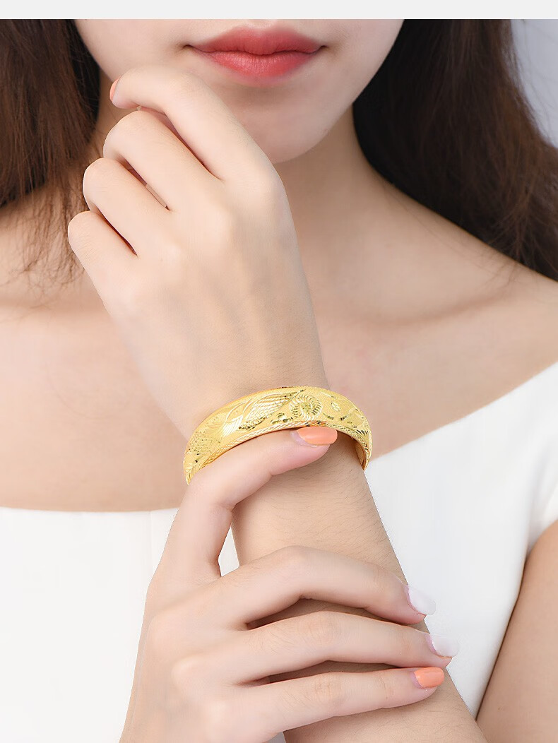 七夕礼物 金饰旺珠宝 黄金手镯女足金999龙凤手镯整圈卷边实心龙凤显