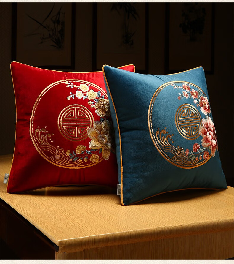巢品中式抱枕套不含芯定制红木沙发靠背垫客厅大号靠枕刺绣中国风靠垫