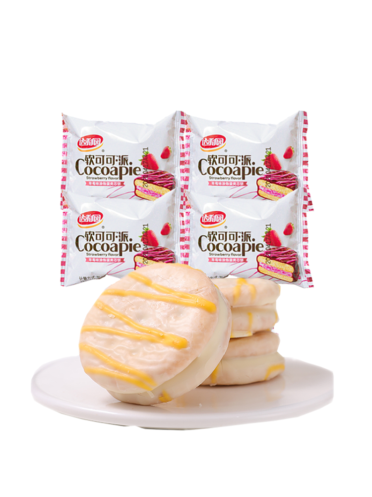 达利园软可可派草莓香草整箱涂层夹心蛋糕点心早餐软可可派混合味500g